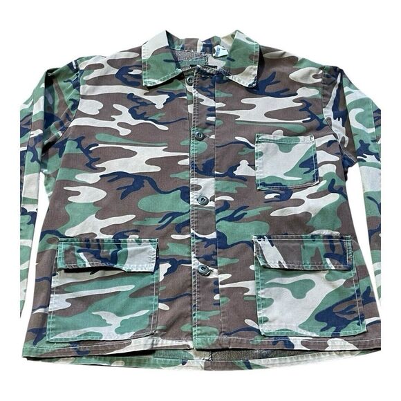 1980s K-Mart Camouflage Men Sz Large Camo Army Military Button Shirt Vintage - Picture 2 of 5